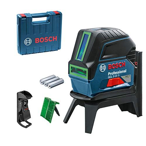 Bosch Professional GCL 2-15 G: Bosch Professional laser combiné en croix GCL 2-15 G (laser vert, pour l'intérieur, avec points d’aplomb, portée : 15 m, 3 piles 1,5 V, support rotatif RM 1, cible laser, coffret de transport)