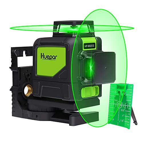 Huepar 902CG: Niveau Laser 2 x 360°, Professionnel Laser Croix 45m, Auto-nivellement Commutable de 360 degrés avec Mode Pulsé Extérieur, Support Magnétique Incluse