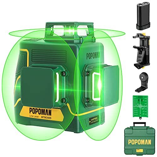 POPOMAN 3D: POPOMAN Niveau Laser Vert 45 m 3x360°, Professionnel Laser Niveau Autonivelant 3D, Une Cible, 5200mAh Batterie Rechargeable, Autonivellement, Mode Pulsé Extérieur, Support magnétique, Boîte-cadeau