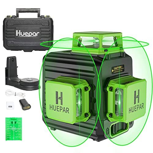 Huepar B03CG Pro: Niveau Laser Vert 3x360 avec Batterie Li-ion Rechargeable, Auto-nivellement, Port de Charge de Type-C, Étui de Transport à Coque Rigide Inclus