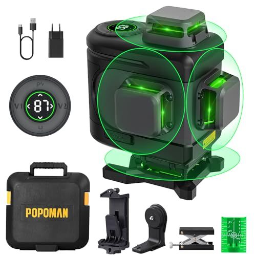 POPOMAN D8 Ultra Max: POPOMAN Niveau Laser 4x360°, Autonivelant Laser Vert 16 Lignes 4D Professionnel, Écran LED, Mode Impulsion, 5200 mAh Batterie Rechargeable Intégrée, TYPE-C, Tête de chargement - D8 Ultra Max