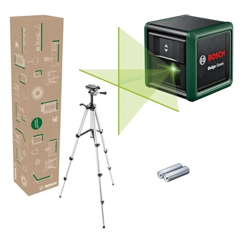 Bosch Quigo Green: Laser lignes Quigo Green de Bosch avec trépied (laser vert pour une meilleure visibilité, boîtier en plastique recyclé, dans boîte carton e-commerce)